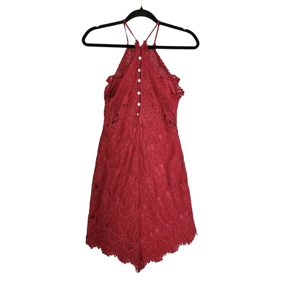 Free People Intimately Womens Lace She Got It Slip Dress Size XS Red Button Back